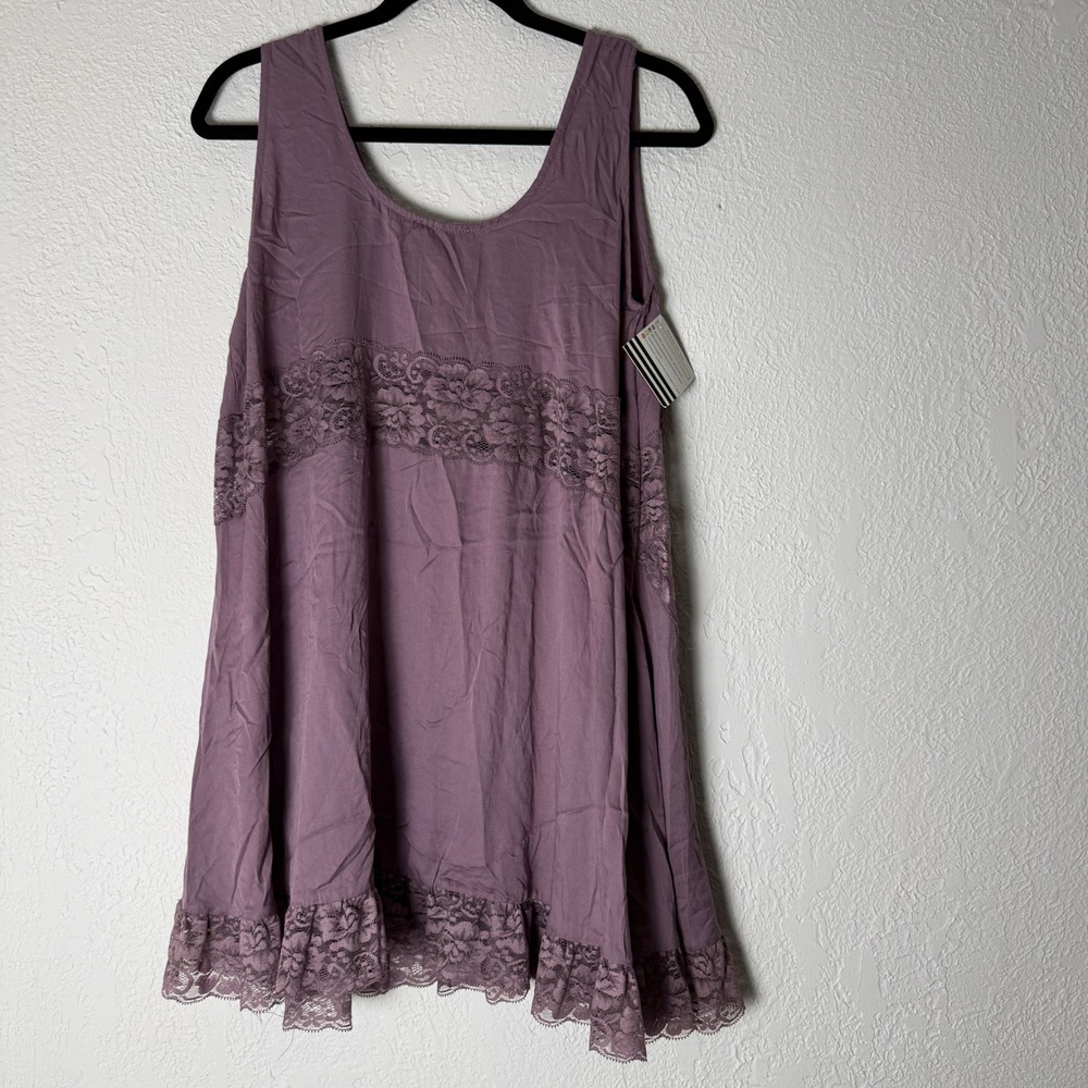 NEW Easel Women's M Purple Lace Trim Sleeveless Rayon Tunic Mini Dress Boho